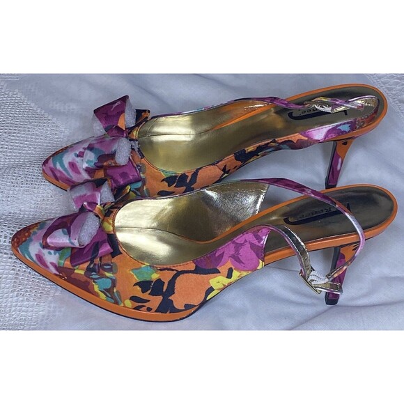 J Renee Avlynn JJ Heels Floral Satin Slingback Bow Pointed Pumps Size 11 Pink - Picture 4 of 9